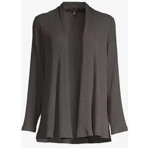 EILEEN FISHER Cardigan Women's Top S Dark Gray Sleek Tencel Rib Long Sleeve
